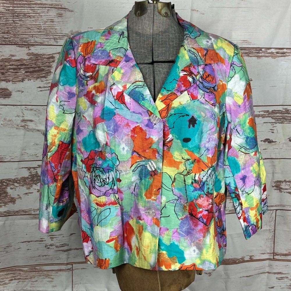 Investments Artsy Floral 3/4 Sleeve Blazer Size 22W